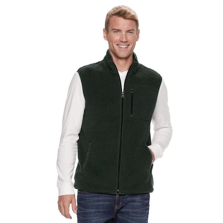 Men's Sonoma Goods For Life&trade; Modern-fit Sherpa Fleece Vest, Size: Large, Dark Grey