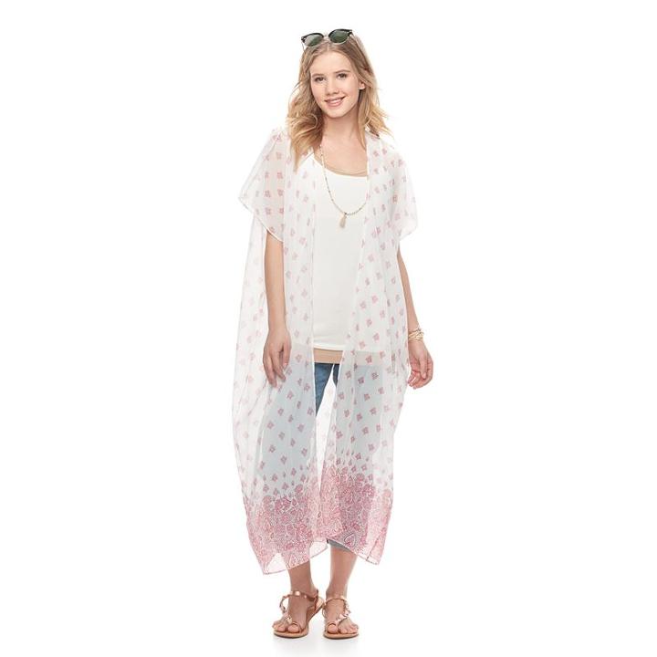 Mudd® Long Floral Kimono, Women's, Med Pink
