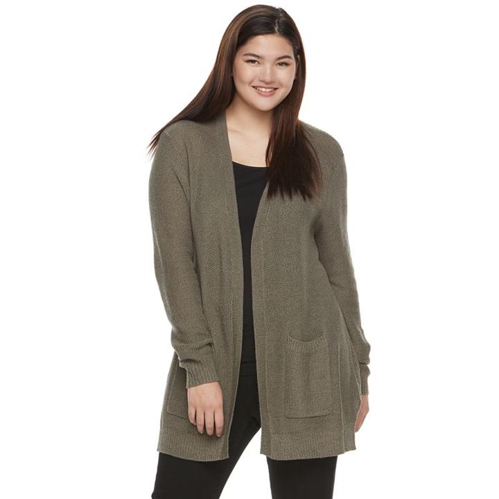 Juniors' Plus Size So&reg; Solid Boyfriend Cardigan, Teens, Size: 1xl, Med Green