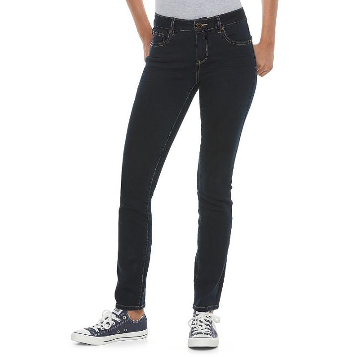 Juniors' So&reg; Perfectly Soft Embroidered Skinny Jeans, Girl's, Size: 7, Dark Blue