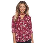 Juniors' Candie's&reg; Piped Roll-tab Blouse, Teens, Size: Large, Dark Red