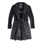 Girls 7-16 Knitworks Swiss Dot Sequin Moto Jacket & Lace Skirt Dress Set With Necklace, Size: 14, Black