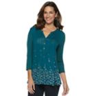 Women's Croft & Barrow&reg; Pleated Henley Top, Size: Large, Dark Blue
