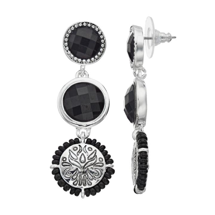 Napier Black Triple Circle Drop Earrings, Women's
