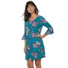 Women's Apt. 9&reg; Ribbed Bell Sleeve A-line Dress, Size: Medium, Dark Blue