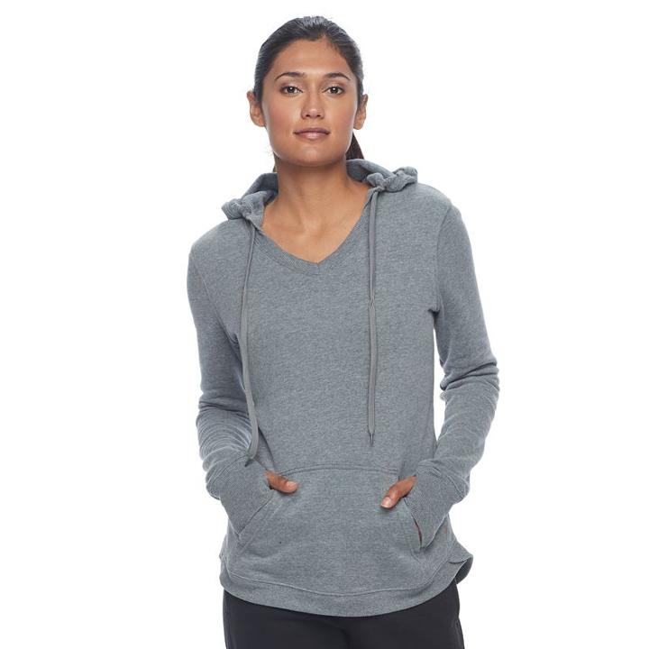 Petite Tek Gear&reg; Fleece-lined V-neck Hoodie, Women's, Size: L Petite, Med Grey