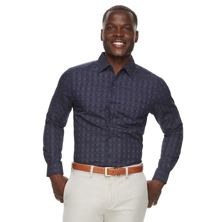 Men's Haggar Classic-fit Tuckless Button-down Shirt, Size: Small, Blue (navy)