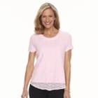 Women's Croft & Barrow&reg; Lace-front Tee, Size: Large, Brt Pink