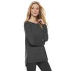 Women's Elle&trade; Lace-trim Bow Tunic Sweater, Size: Small, Dark Grey