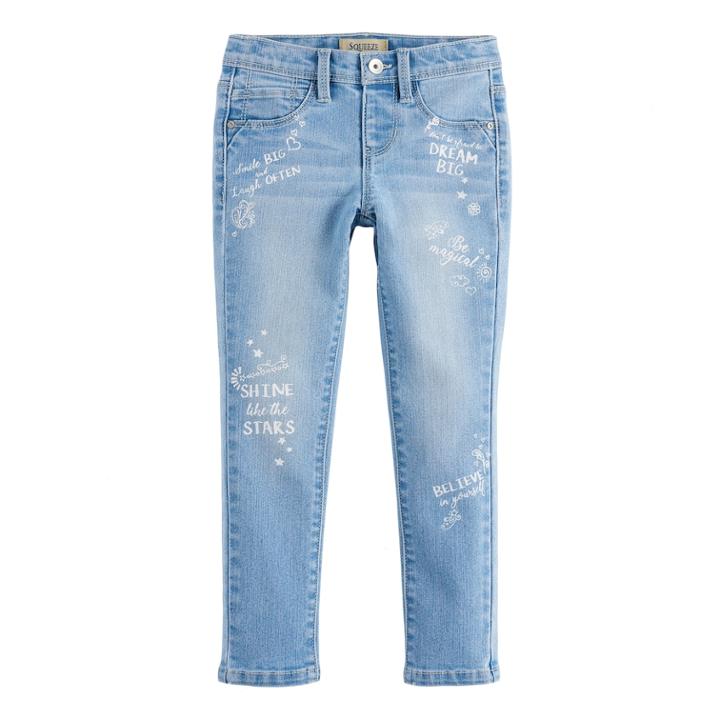 Girls 4-7 Squeeze Inspirational Quotes Skinny Jeggings, Size: 7, Blue