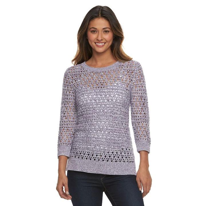 Women's Croft & Barrow&reg; Open-work High-low Sweater, Size: Large, Purple