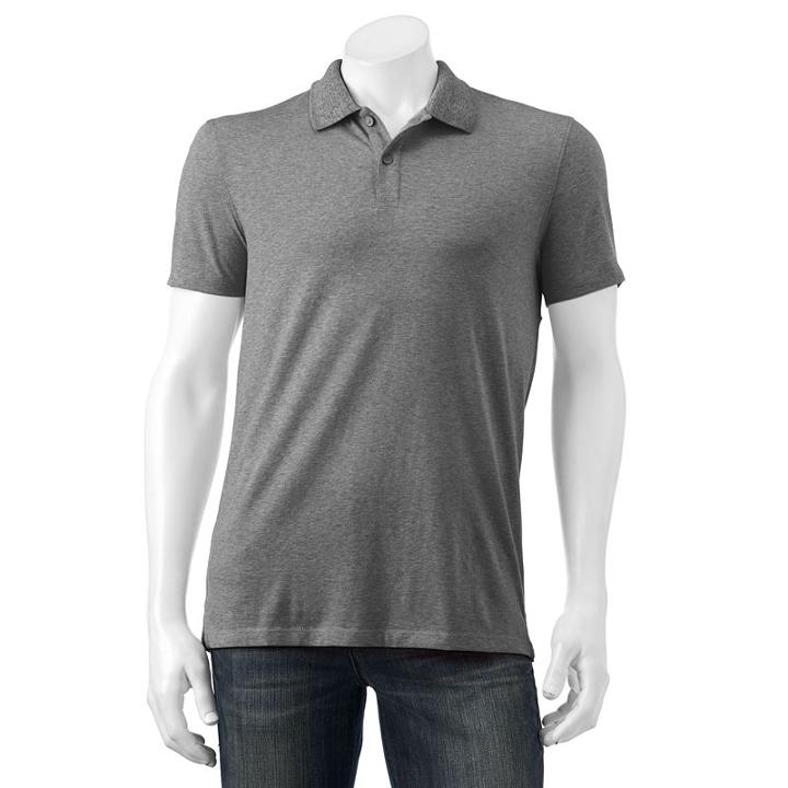 Men's Apt. 9&reg; Jaspe Slim-fit Textured Polo, Size: Large Slim, Grey