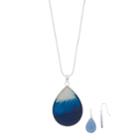 Blue Teardrop Necklace Pendant & Teardrop Nickel Free Earrings Set, Women's