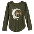 Girls 7-16 & Plus Size Mudd&reg; Pieced Lace Graphic Tee, Size: 12, Dark Green