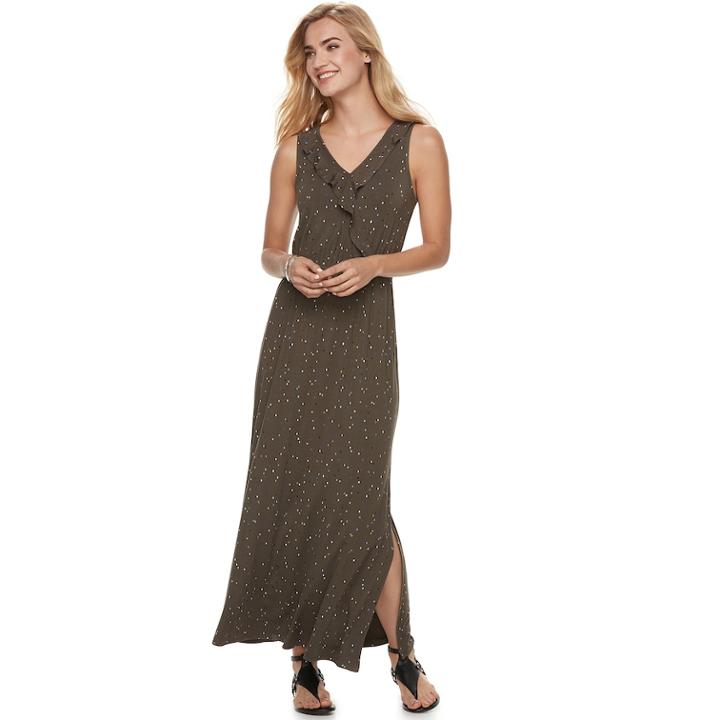 Women's Apt. 9&reg; Ruffle Maxi Dress, Size: Xl, Dark Green