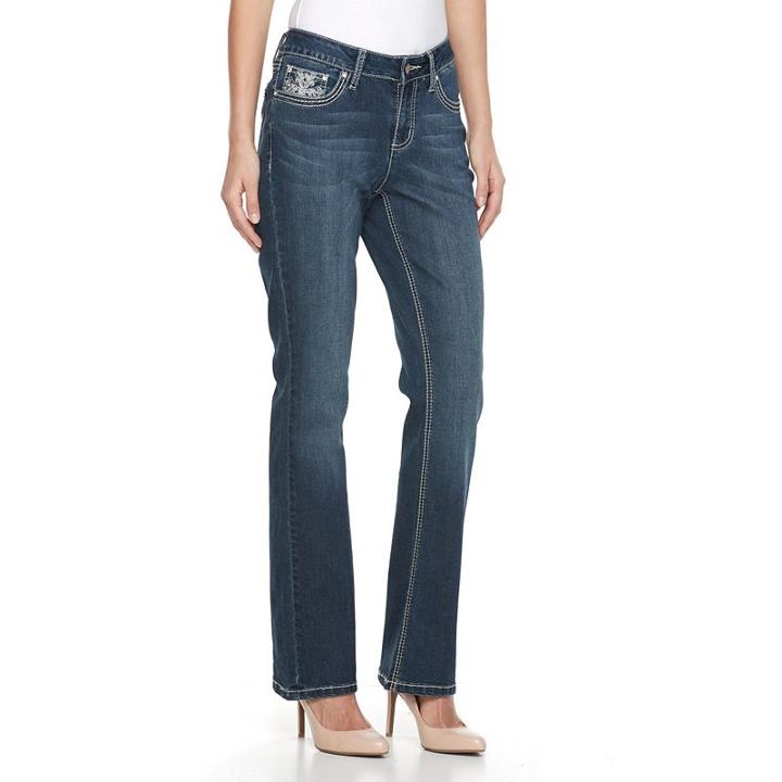 Women's Earl Jean Embellished Slim Bootcut Jeans, Size: 4, Grey Other