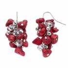 Red Bead Cluster Drop Earrings, Women's