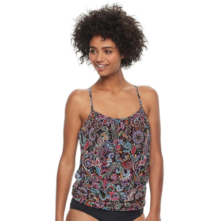 Women's A Shore Fit Tummy Slimmer Mesh Blouson Tankini Top, Size: 12, Drk Orange