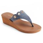 Apt. 9&reg; Women's Scalloped Thong Wedge Sandals, Size: Medium, Blue (navy)