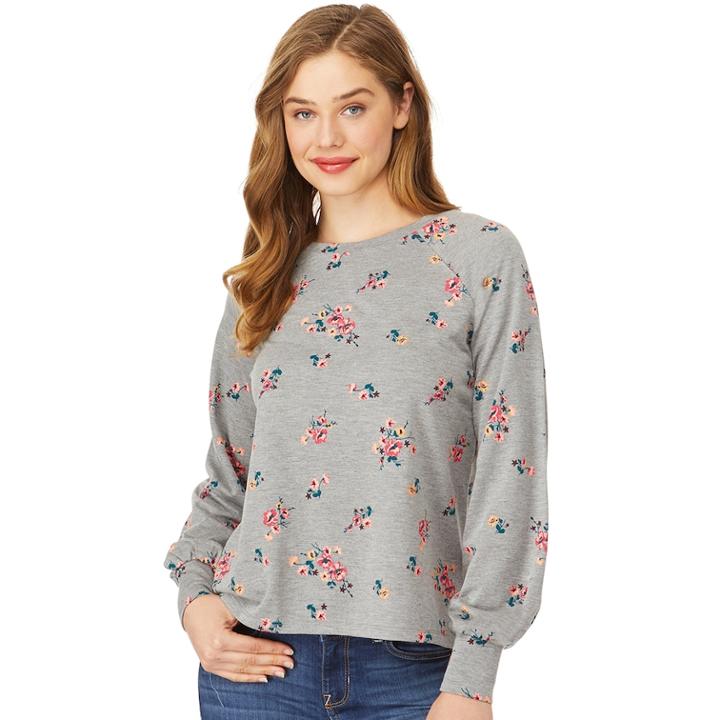 Juniors' Wallflower Floral Puff Sleeve Top, Teens, Size: Xl, Grey
