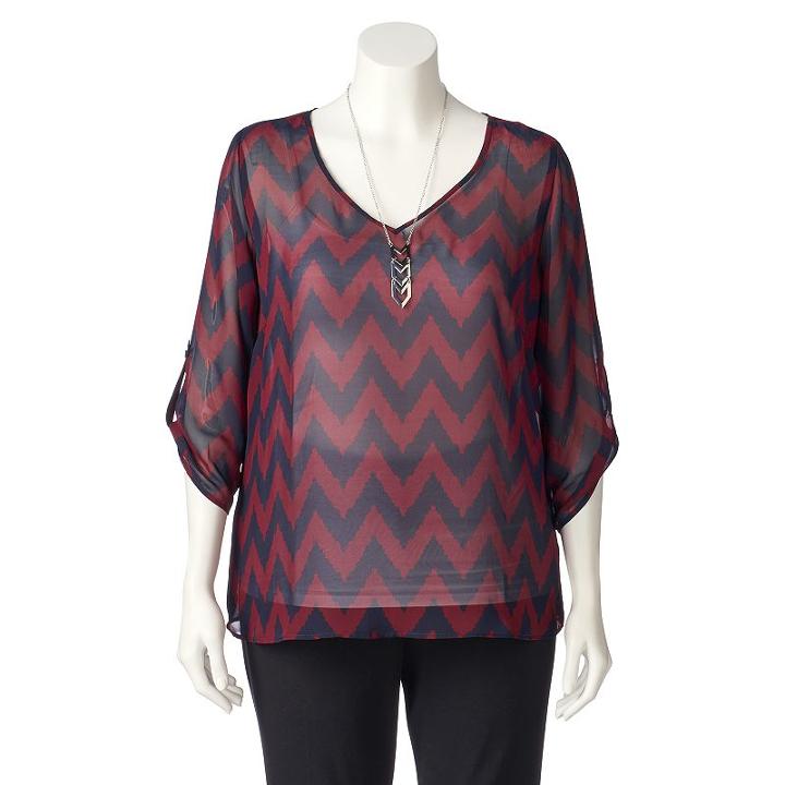 Juniors' Plus Size Wrapper Chevron V-neck Top, Girl's, Size: 2xl, Med Red