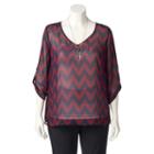 Juniors' Plus Size Wrapper Chevron V-neck Top, Girl's, Size: 2xl, Med Red