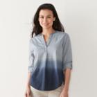 Petite Sonoma Goods For Life&trade; Dip-dyed Roll-tab Shirt, Women's, Size: L Petite, Blue