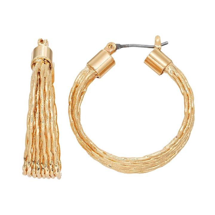 Lc Lauren Conrad Hammered Multi Row Nickel Free Hoop Earrings, Women's, Gold
