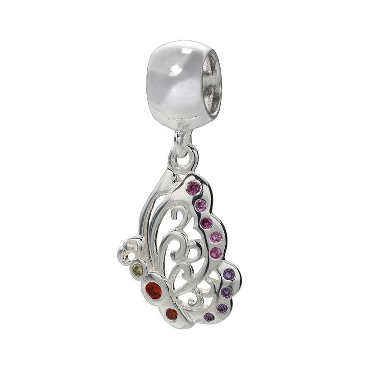 Individuality Beads Sterling Silver Crystal Openwork Butterfly Charm, Women's, Multicolor