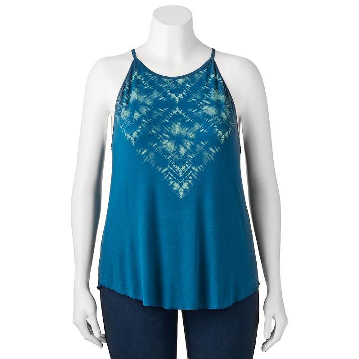 Juniors' Plus Size Mudd&reg; Tie-dye High Neck Tank, Girl's, Size: 2xl, Turquoise/blue (turq/aqua)