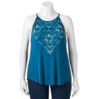 Juniors' Plus Size Mudd&reg; Tie-dye High Neck Tank, Girl's, Size: 2xl, Turquoise/blue (turq/aqua)