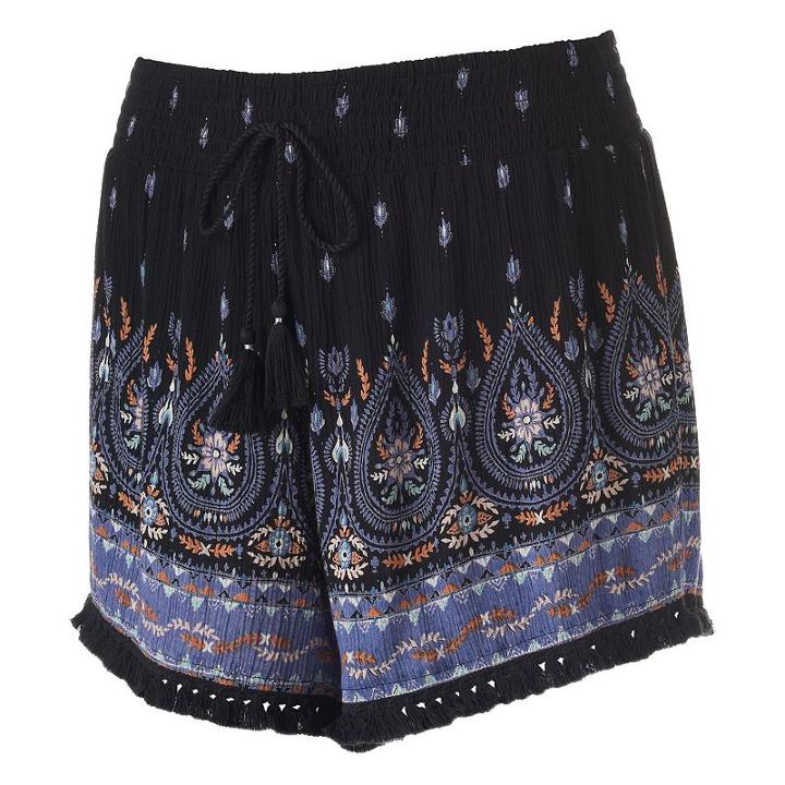 Juniors' Mudd&reg; Print Tassel Hem Soft Shorts, Girl's, Size: Large, Black