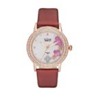 Burgi Women's Floral Diamond & Crystal Leather Swiss Watch, Adult Unisex, Red
