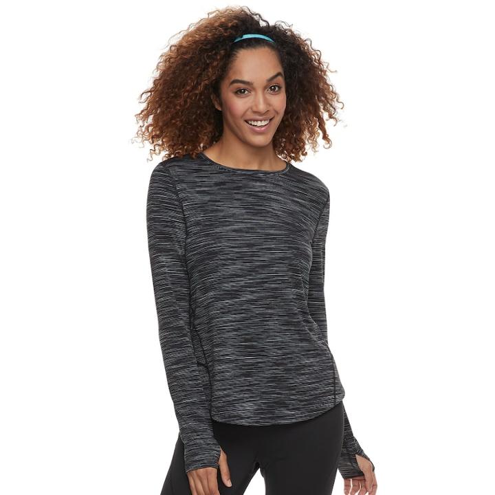 Women's Tek Gear&reg; Thumb Hole Long Sleeve Tee, Size: Medium, Black
