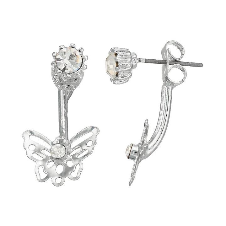 Lc Lauren Conrad Butterfly Front Back Earrings, Women's, Silver