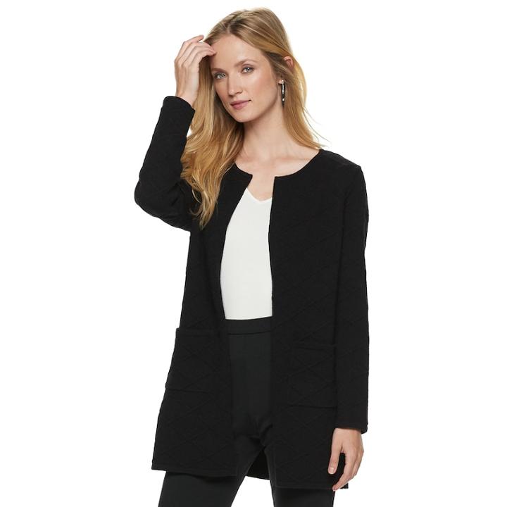 Women's Elle&trade; Textured Open-front Cardigan, Size: Xxl, Black
