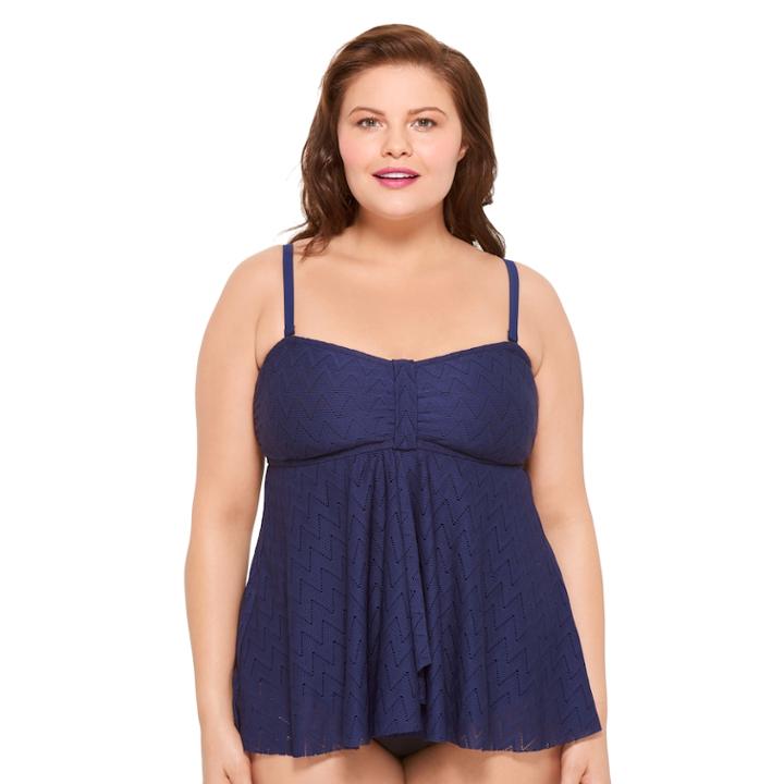 Plus Size Croft & Barrow&reg; Crochet Flyaway Lined Tankini Top, Women's, Size: 24 W, Blue (navy)