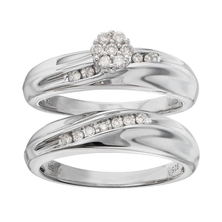 Always Yours Sterling Silver 1/5 Carat T.w. Diamond Halo Engagement Ring Set, Women's, Size: 7, White