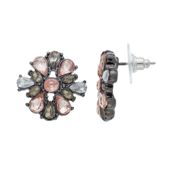 Pink Stone Cluster Flower Nickel Free Drop Earrings, Women's, Oxford