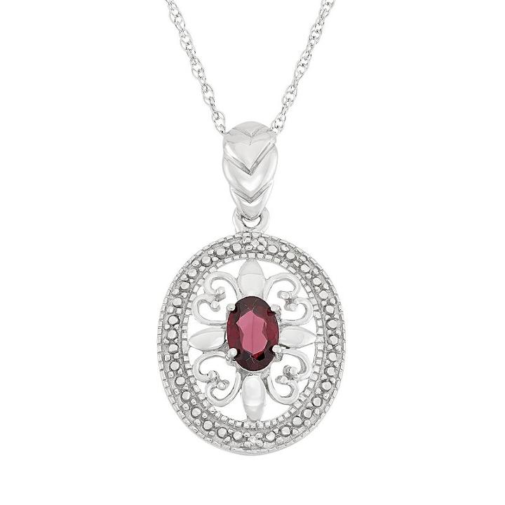 Garnet & Diamond Accent Sterling Silver Pendant Necklace, Women's, Size: 18, Red