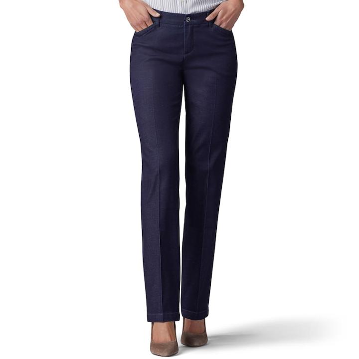 Petite Lee Total Freedom Straight-leg Twill Mid-rise Pants, Women's, Size: 16p-short, Blue