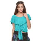 Juniors' Jolie Vie Ruffle Cross Back Top, Teens, Size: Medium, Blue Other