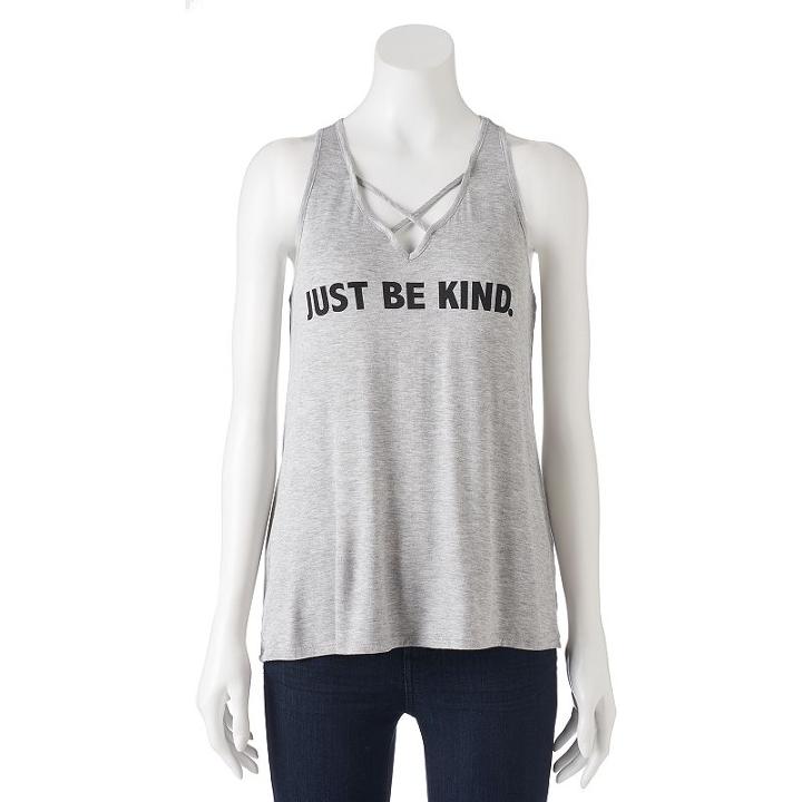 Juniors' Pop Up X Kind Campaign Just Be Kind Graphic Tank, Girl's, Size: Large, Light Grey