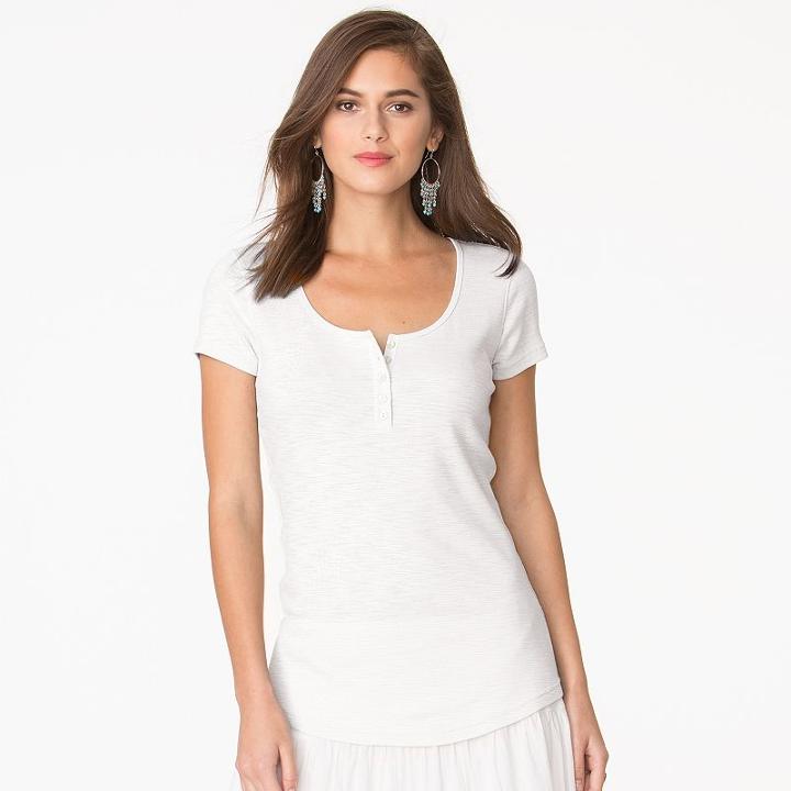 Women's Chaps Slubbed Henley, Size: Medium, White