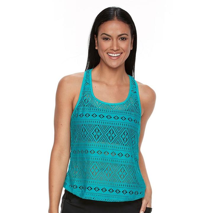 Women's Splashletics 2-1-in Crochet Tankini Top, Size: Medium, Blue (navy)