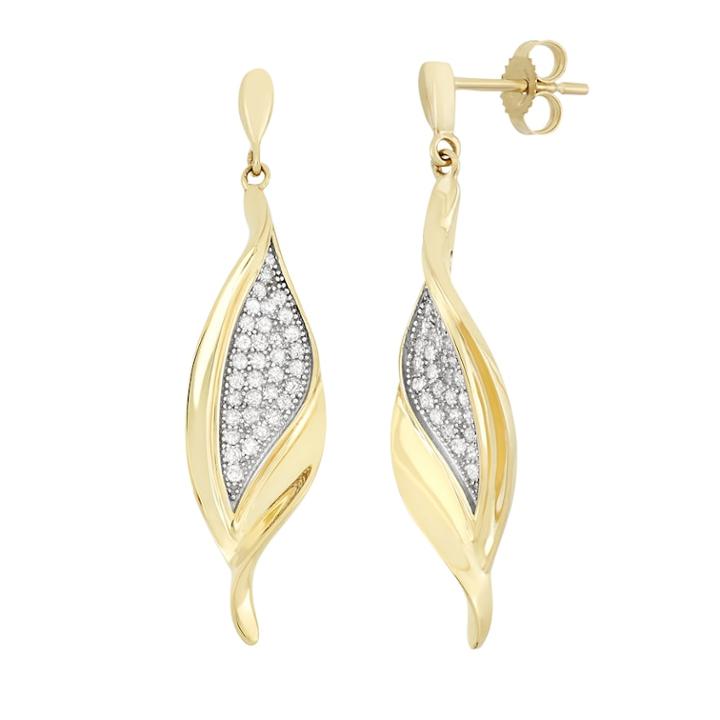 3/8 Carat T.w. Diamond 10k Gold Leaf Drop Earrings, Women's, White