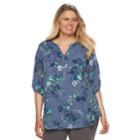 Plus Size Croft & Barrow&reg; Smocked Printed Top, Women's, Size: 1xl, Med Blue