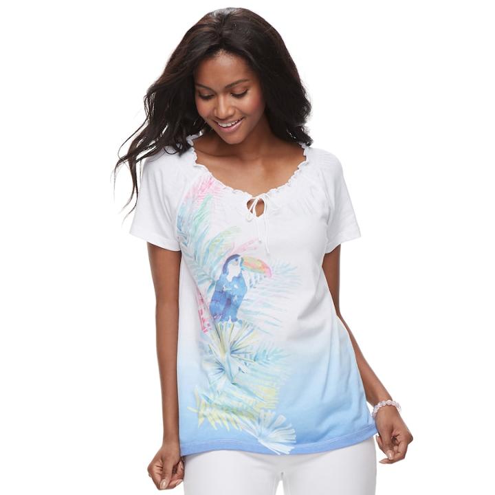 Women's Caribbean Joe Tropical Graphic Tee, Size: Small, Natural