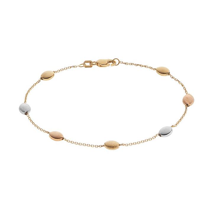 Tri-tone 14k Beaded Station Bracelet, Women's, Size: 7.25, Yellow