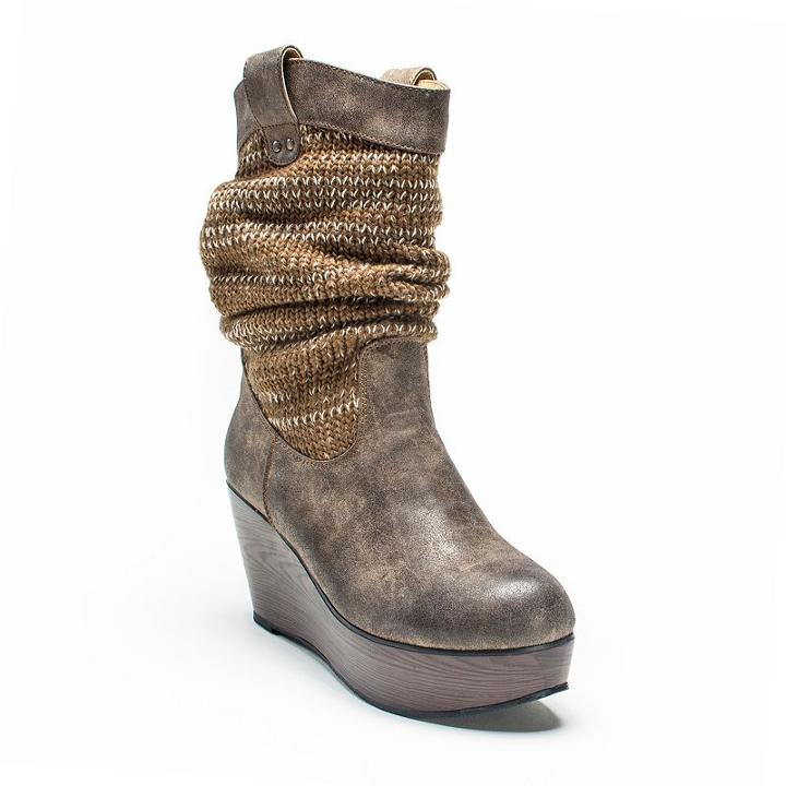 Muk Luks Quinn Women's Wedge Boots, Girl's, Size: 8, Med Brown
